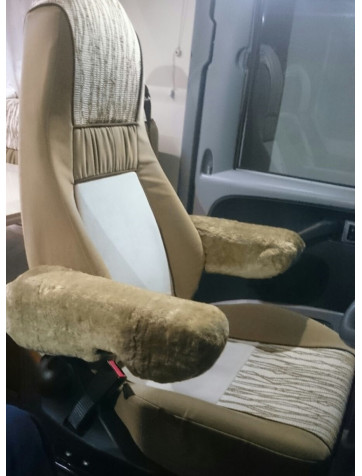 Beige faux wool armrest cover x2.