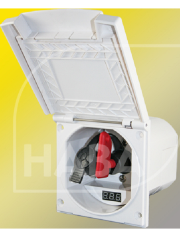 External box with cut-off key and digital voltmeter for battery.