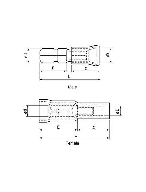 Terminale cilindrico maschio isolato 1,5mm2 4mm