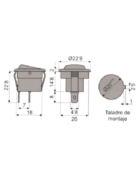 Interruptor basculante redondo 2 p y 1 c  On-Off