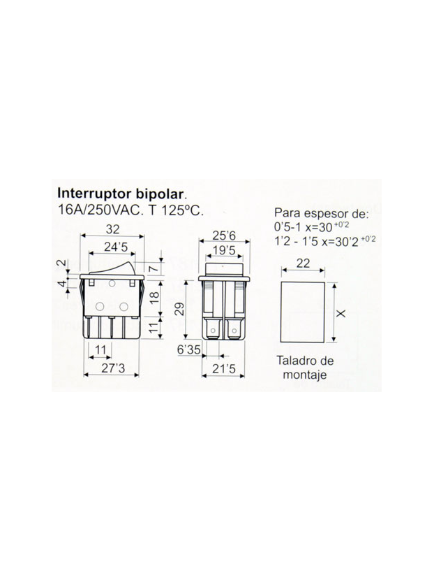 2-circuit rocker switch open. black key