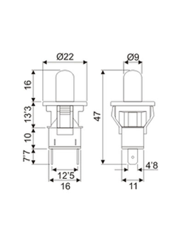 Recessed door button 2.5A and 250V