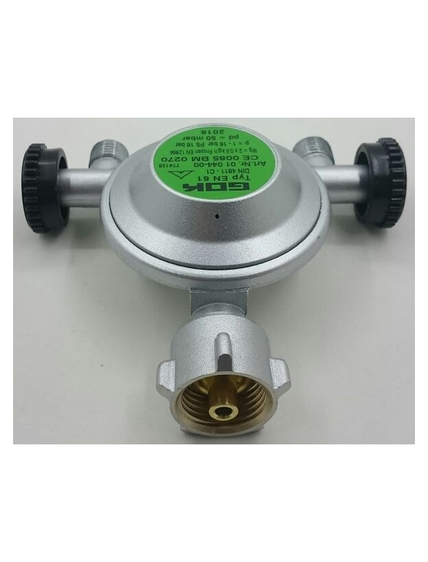 Régulateur de pression butane/propane à 2 sorties. 50 mbar