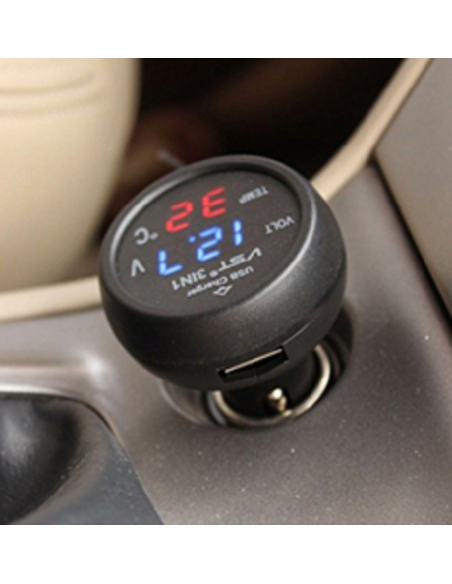 Voltmètre avec connexion USB et thermomètre 3 en 1 Voltmètre avec connexion USB et thermomètre 3 en 1