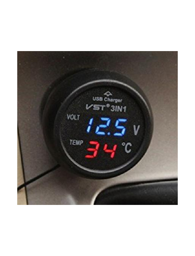 Voltmeter mit USB-Anschluss und Thermometer 3 in 1