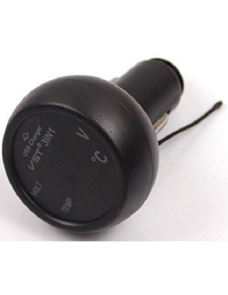 Voltímetro con conexión USB y termómetro 3 en 1 Voltímetro con conexión USB y termómetro 3 en 1
