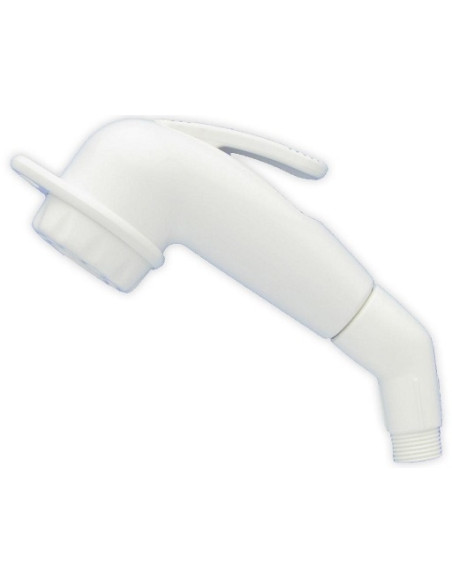 Tap with shower, button and hook for hanging