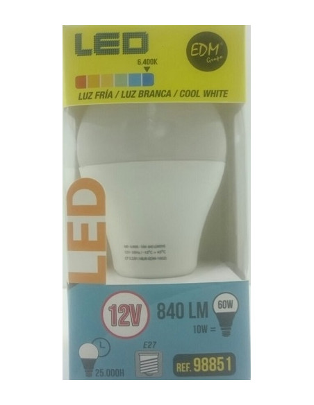 Lâmpada led de luz fria 12V E27 10W
