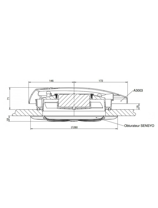 Siroco aerodynamic roof extractor with cover ABS 3003 12V