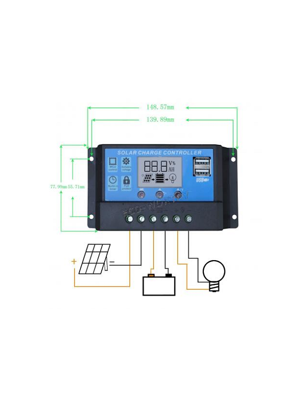 Contrôleur de charge solaire automatique 10A PWM