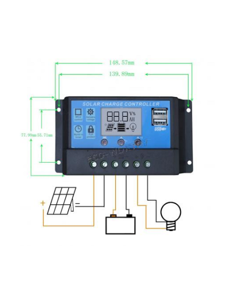Contrôleur de charge solaire automatique 10A PWM