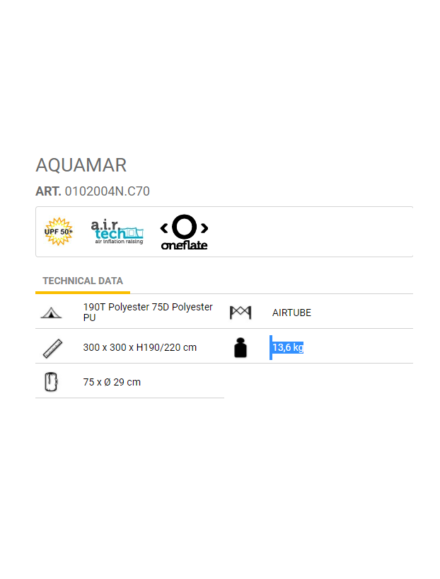 Avance / Carpa Aquamar AirTube 300 x 300 cm