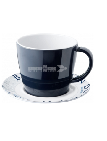 Assiette et tasse de café mélanine 25cl. Brunner bleu océan
