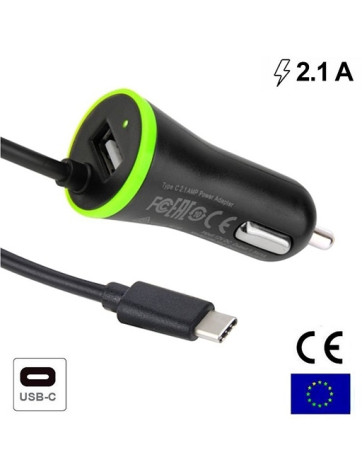 Cargador de coche tipo C+USB 3 Amp.