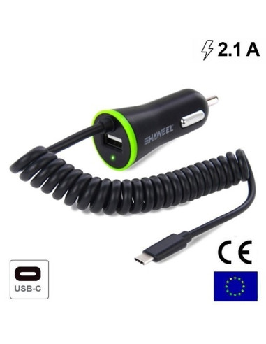 Chargeur voiture type C + USB 3 Ampères.