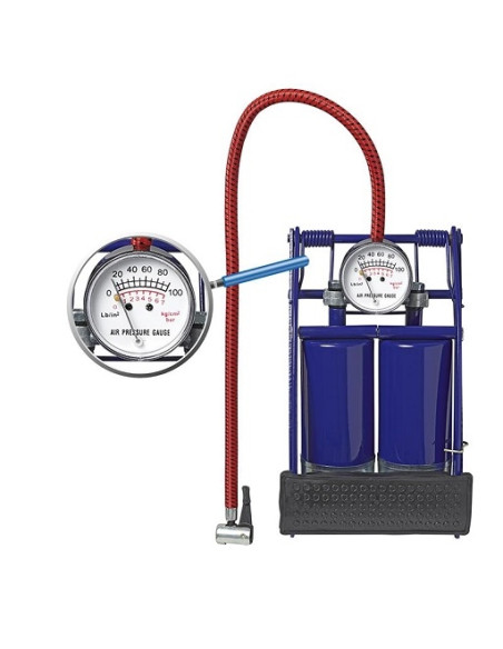 Bomba de pie doble cilindro con manómetro PRO PLUS 7BAR/100 PSI Bomba de pie doble cilindro con manómetro PRO PLUS 7BAR/100 PSI
