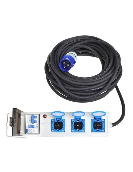 Extensão Schuko com um magneto automático de 25A e um magneto térmico de 10A Extensão Schuko com um magneto automático de 25A e um magneto térmico de 10A