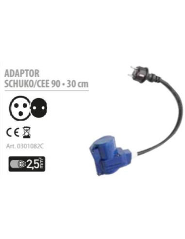 Adaptador Schuko/Cetac con codo para exterior de 30 cm con grosor de 2.5mm²