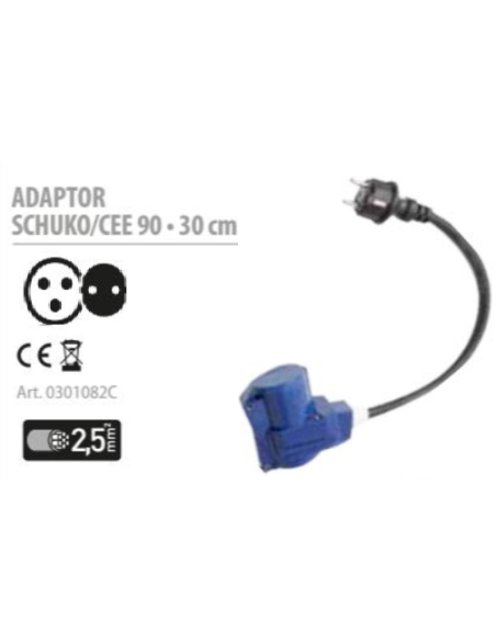 Schuko/Cetac-Adapter mit 30 cm Außenbogen mit einer Dicke von 2,5 mm²