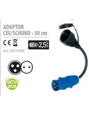 Adaptador Cetac/Schuko 30 cm para exterior con un grosor 2,5 mm²