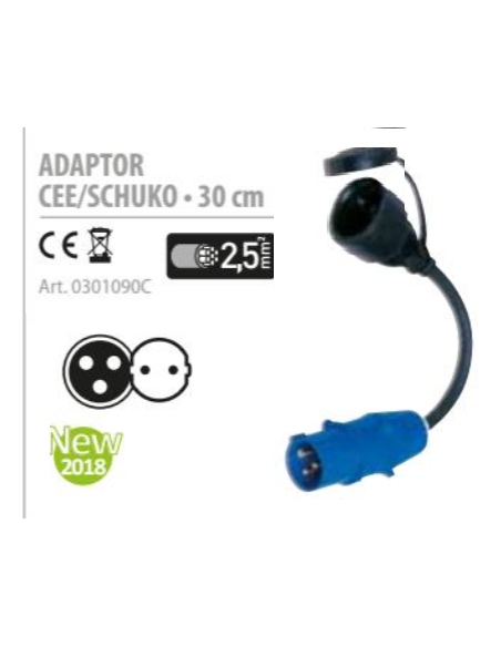 Adaptador Cetac/Schuko 30 cm para exterior con un grosor 2,5 mm² Adaptador Cetac/Schuko 30 cm para exterior con un grosor 2,5 mm²