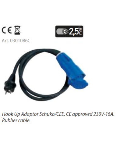 Schuko/Cetac-Adapter von 1,50 cm für den Außenbereich mit einer Dicke von 2,5 mm²