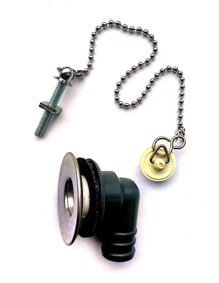 Dreno de cotovelo com bujão e corrente 25 mm