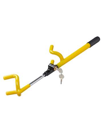 Adjustable steering wheel lock with two keys