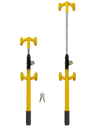 Adjustable steering wheel lock with two keys